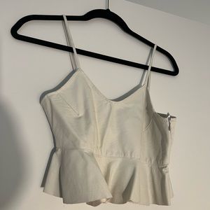 Zara Faux Leather Ruffled Off White Crop Top Tank
